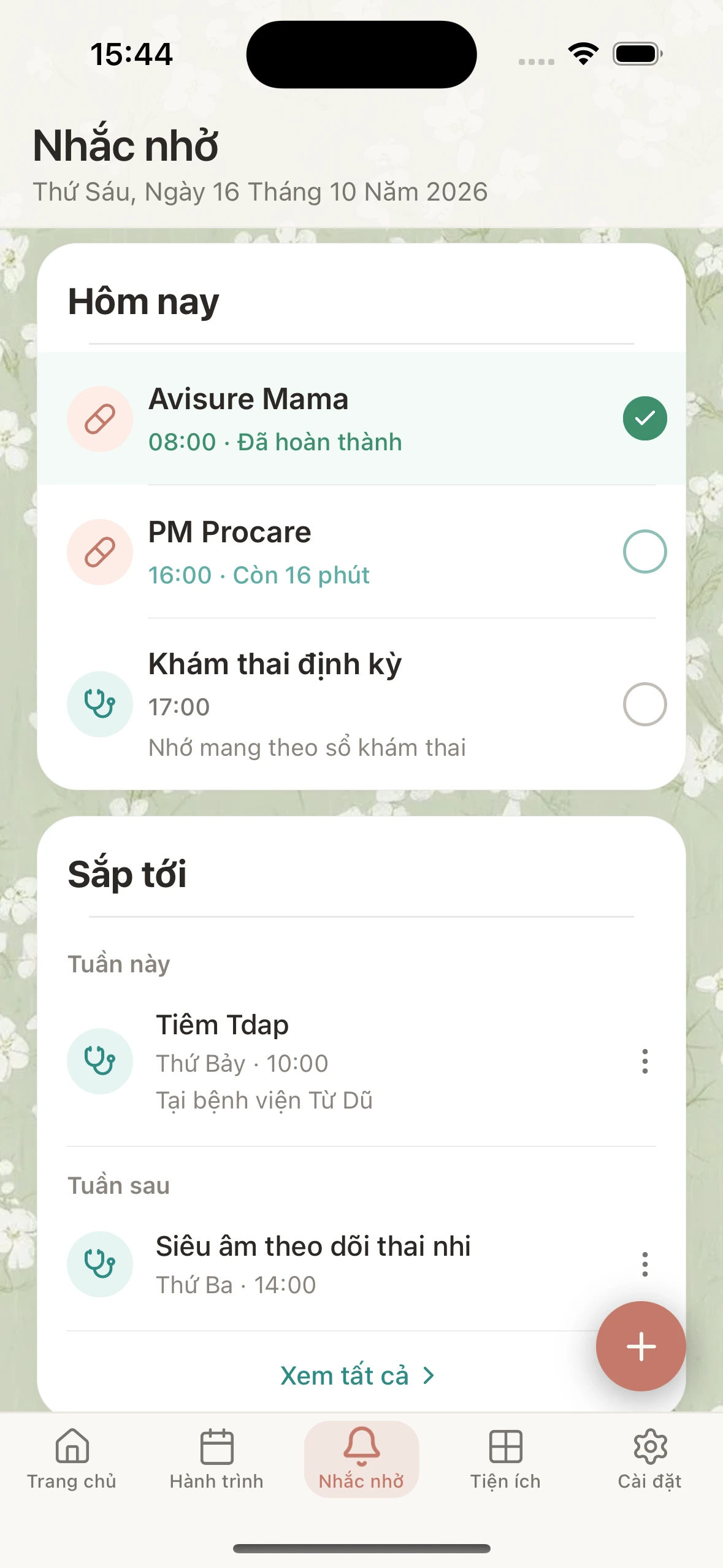 Mama Journey – màn hình Nhắc nhở trong ngày